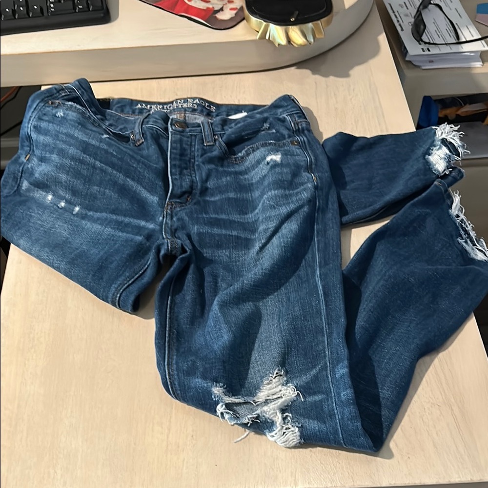 American Eagle Outfitters Blue Boyfriend Jeans Distressed